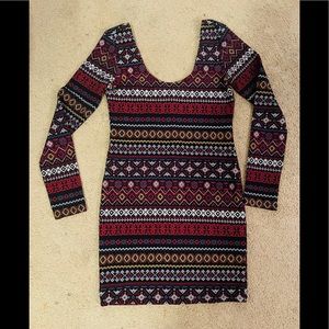 Forever 21 Long Sleeved Bohemian Print Bodycon Mini Dress - Size medium